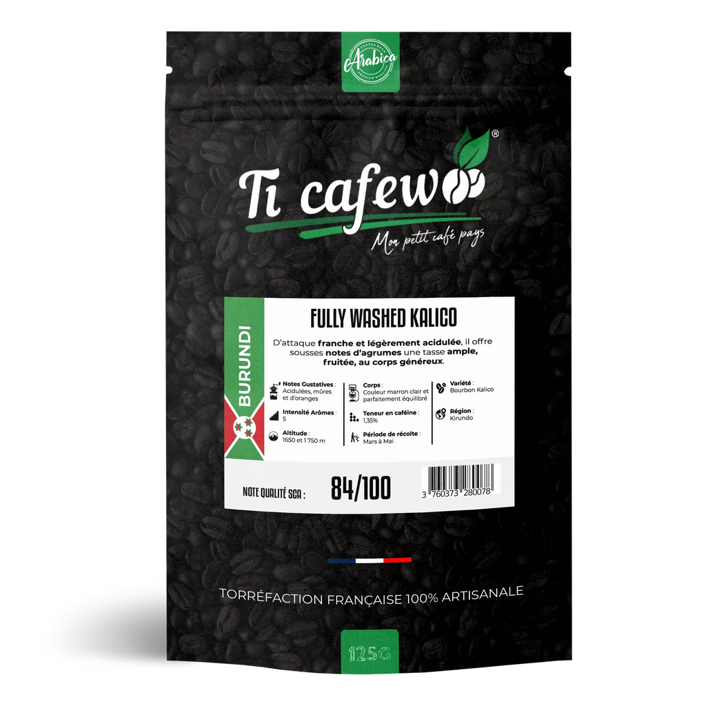 Sachet 125 g de café Kalico du Burundi 100 % arabica, torréfaction médium