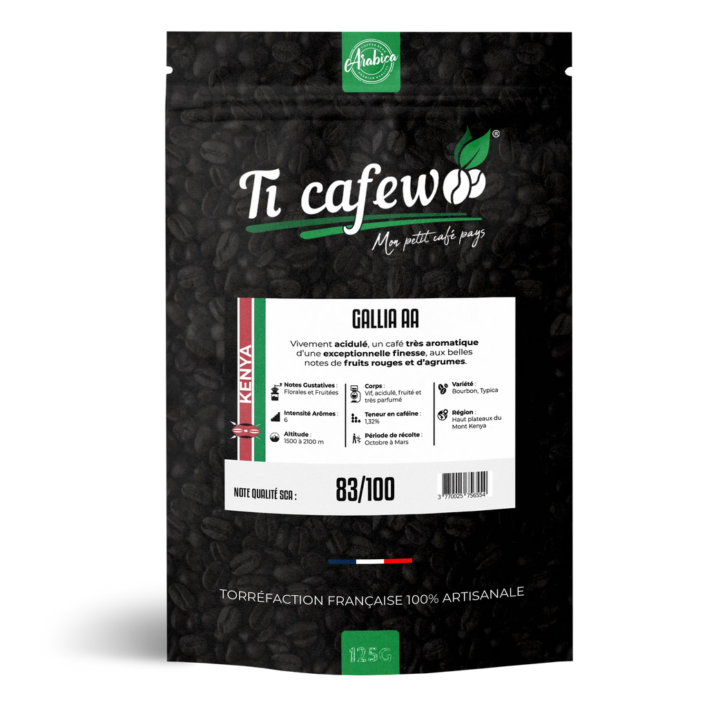 Sachet 125 g de café Kenya AA 100 % arabica, torréfaction médium