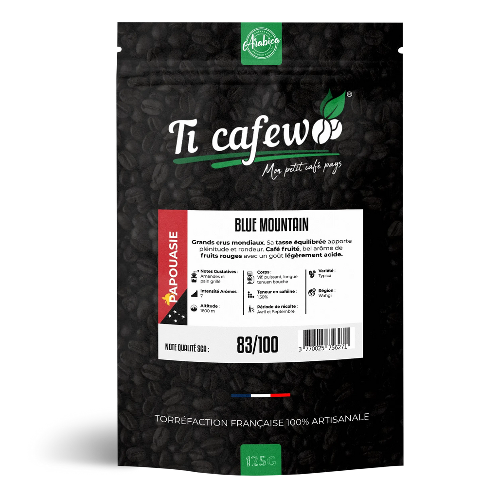 Sachet 125 g de café Papouasie-Nouvelle-Guinée 100 % arabica, torréfaction médium