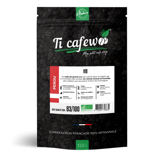 Sachet 125 g de café Pérou HB BIO 100 % arabica, torréfaction médium