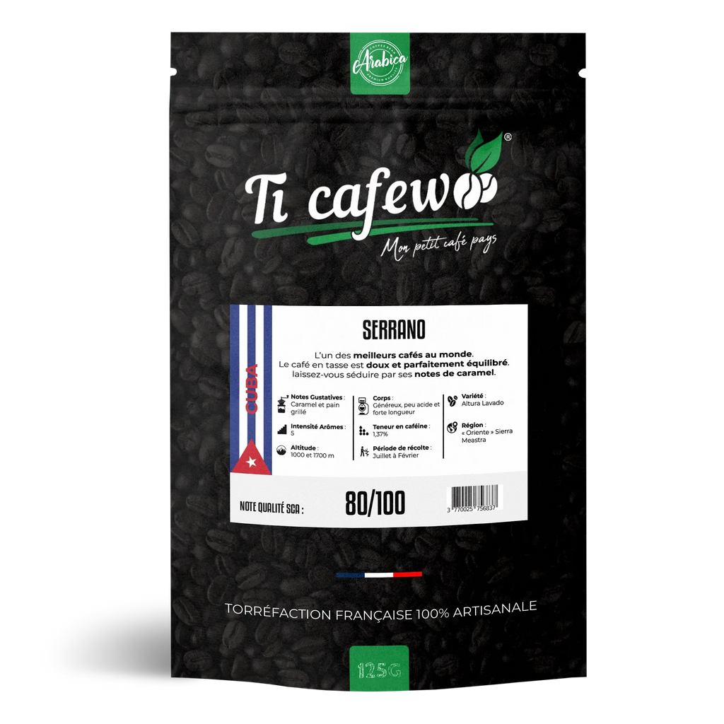 Sachet 125 g de café Cuba Serrano 100 % arabica, torréfaction médium